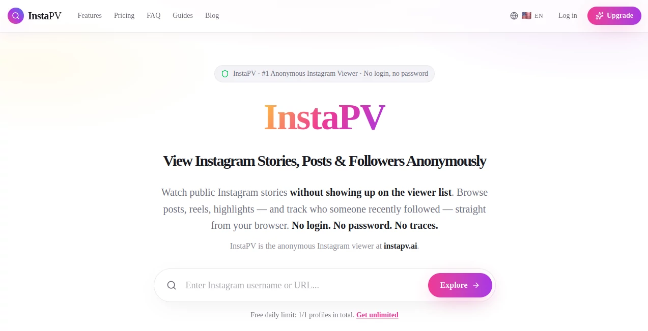 Screenshot of InstaPV – An AI tool in the ,AI Instagram Assistant ,AI Social Media Assistant ,AI Research Tool ,AI Analytics Assistant  category, showcasing its interface and key features.
