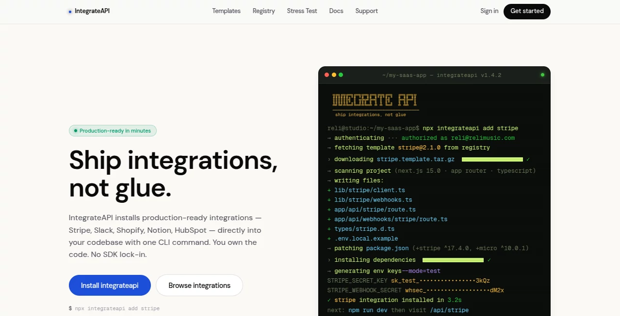 Screenshot of Integrateapi – An AI tool in the ,AI No-Code & Low-Code ,AI API Design ,AI Developer Docs ,AI Developer Tools  category, showcasing its interface and key features.
