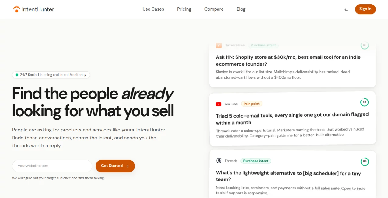 Screenshot of IntentHunter – An AI tool in the ,AI Research Tool ,AI SEO Assistant ,AI Marketing Plan Generator ,AI Lead Generation  category, showcasing its interface and key features.