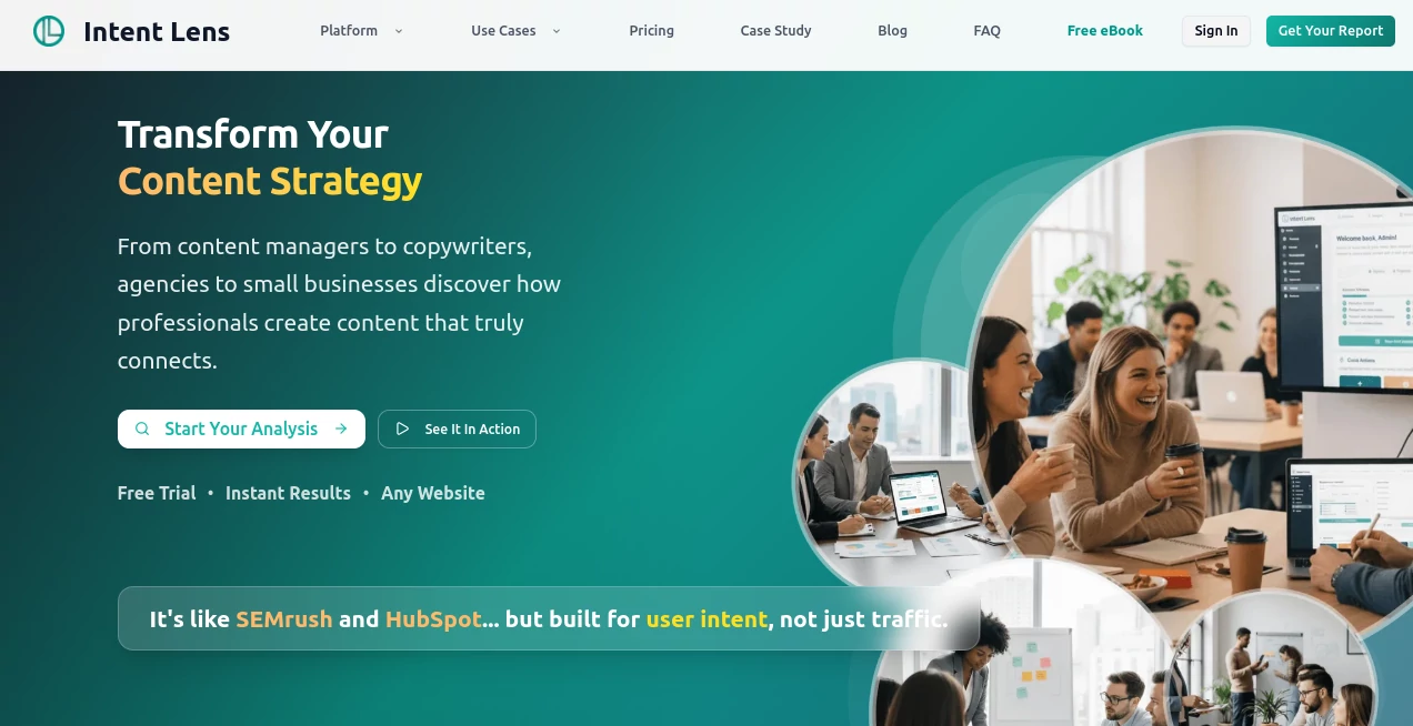 Screenshot of Intent Lens – An AI tool in the ,AI Content Generator ,AI Research Tool ,AI SEO Assistant ,AI Marketing Plan Generator  category, showcasing its interface and key features.