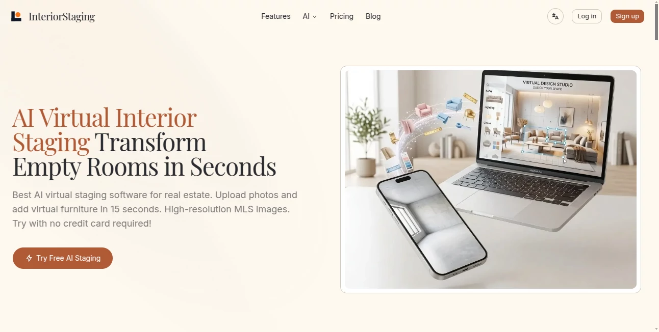 Screenshot of interiorstaging – An AI tool in the ,AI Photo & Image Generator ,AI Photography ,AI Image to Image ,AI Interior & Room Design  category, showcasing its interface and key features.