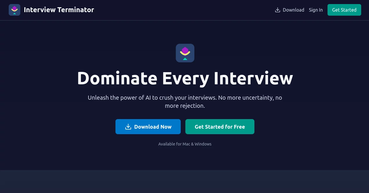 Screenshot of Interview Terminator – An AI tool in the ,AI Interview Assistant  category, showcasing its interface and key features.