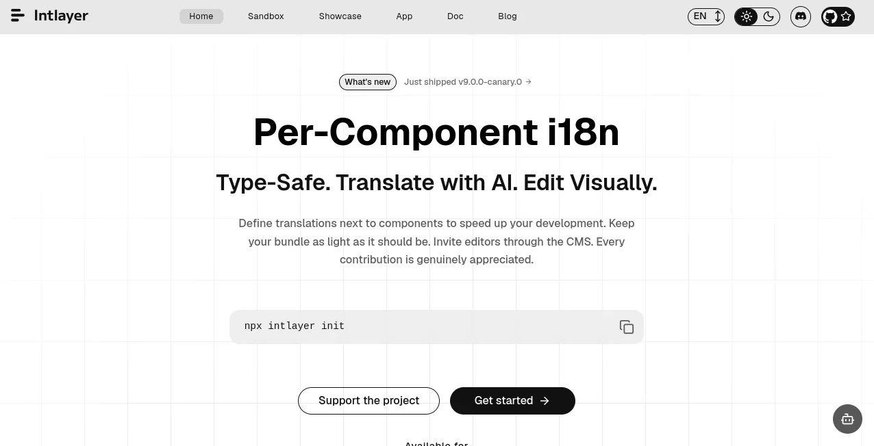 Screenshot of Intlayer – An AI tool in the ,AI API Design ,AI Developer Docs ,AI Developer Tools ,Code & IT  category, showcasing its interface and key features.