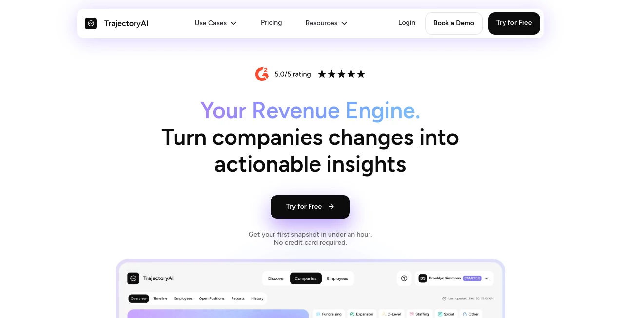Screenshot of TrajectoryAI – An AI tool in the ,AI Research Tool ,AI Sales Assistant ,AI Analytics Assistant  category, showcasing its interface and key features.
