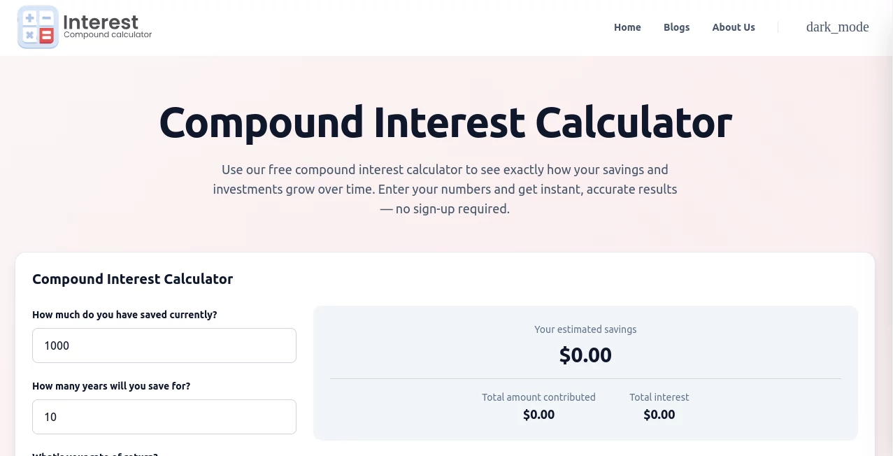 Screenshot of Interest Compound Calculator – An AI tool in the ,Other  category, showcasing its interface and key features.