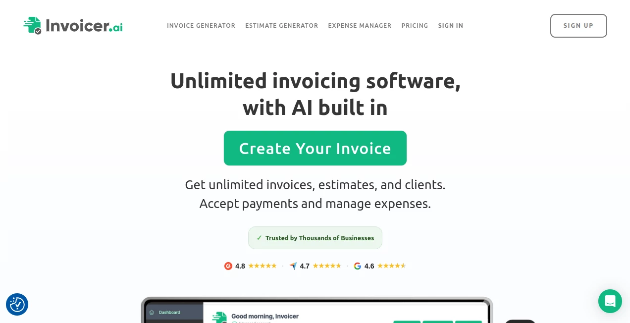 Screenshot of Invoicer.AI – An AI tool in the ,AI Tax Assistant ,AI Accounting Assistant ,Business  category, showcasing its interface and key features.