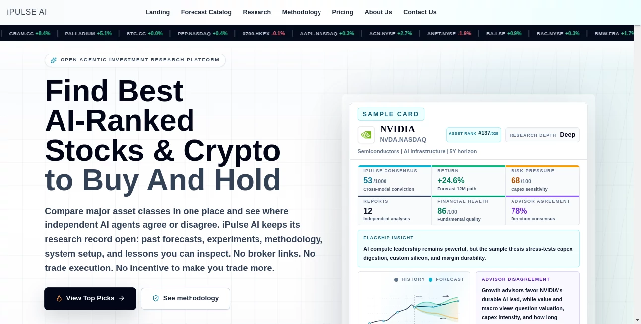 Screenshot of iPulse AI – An AI tool in the ,AI Investing Assistant ,AI Research Tool ,AI Analytics Assistant ,AI Trading Bot Assistant  category, showcasing its interface and key features.