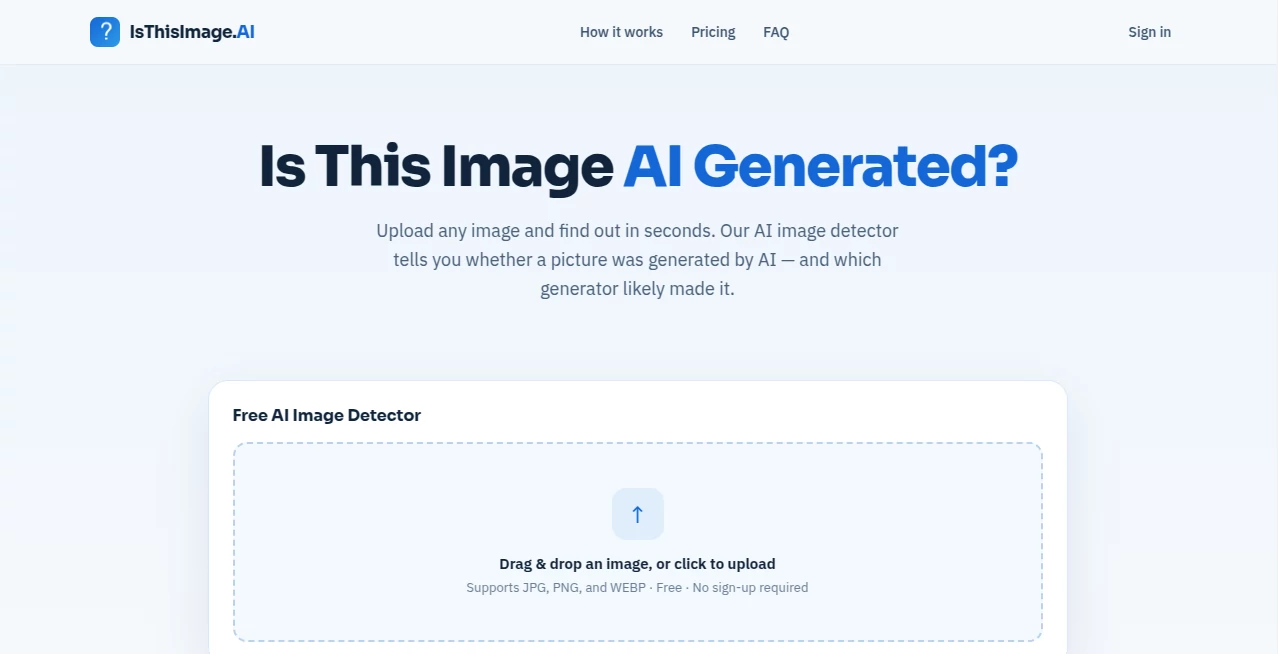 Screenshot of IsThisImage.AI – An AI tool in the ,AI Image Recognition ,AI Video Search ,AI Detector ,AI Content Detector  category, showcasing its interface and key features.