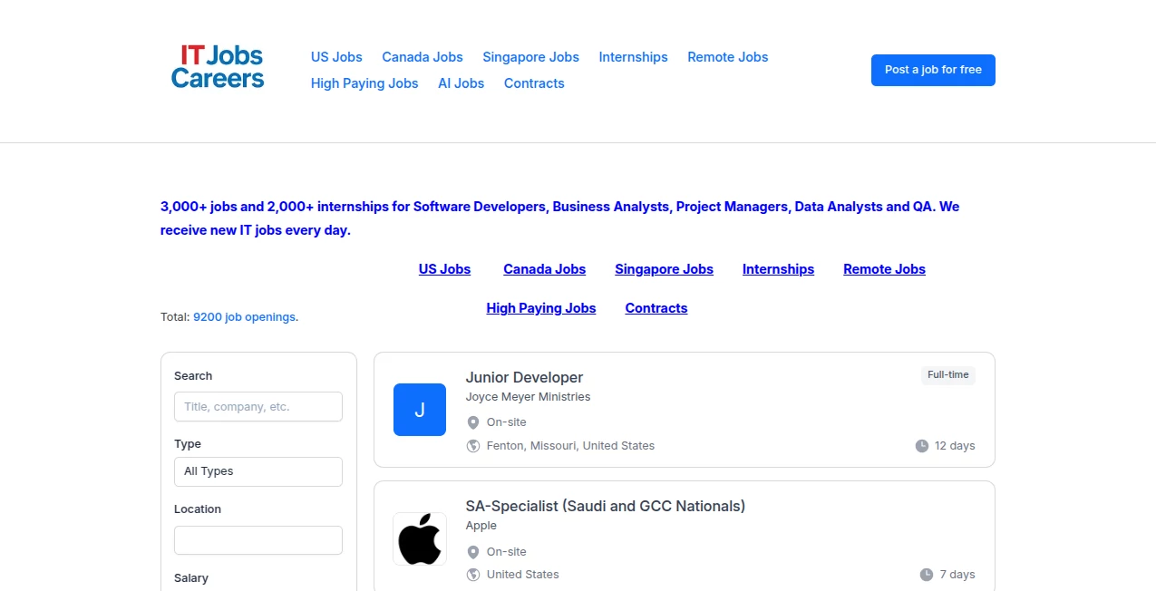 Screenshot of IT Jobs Careers – An AI tool in the ,Other  category, showcasing its interface and key features.
