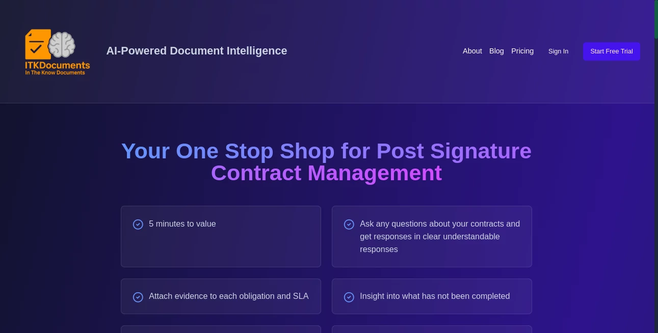 Screenshot of ITKDocuments – An AI tool in the ,AI Workflow Management ,AI Documents Assistant ,AI Files Assistant ,AI Contract Management  category, showcasing its interface and key features.