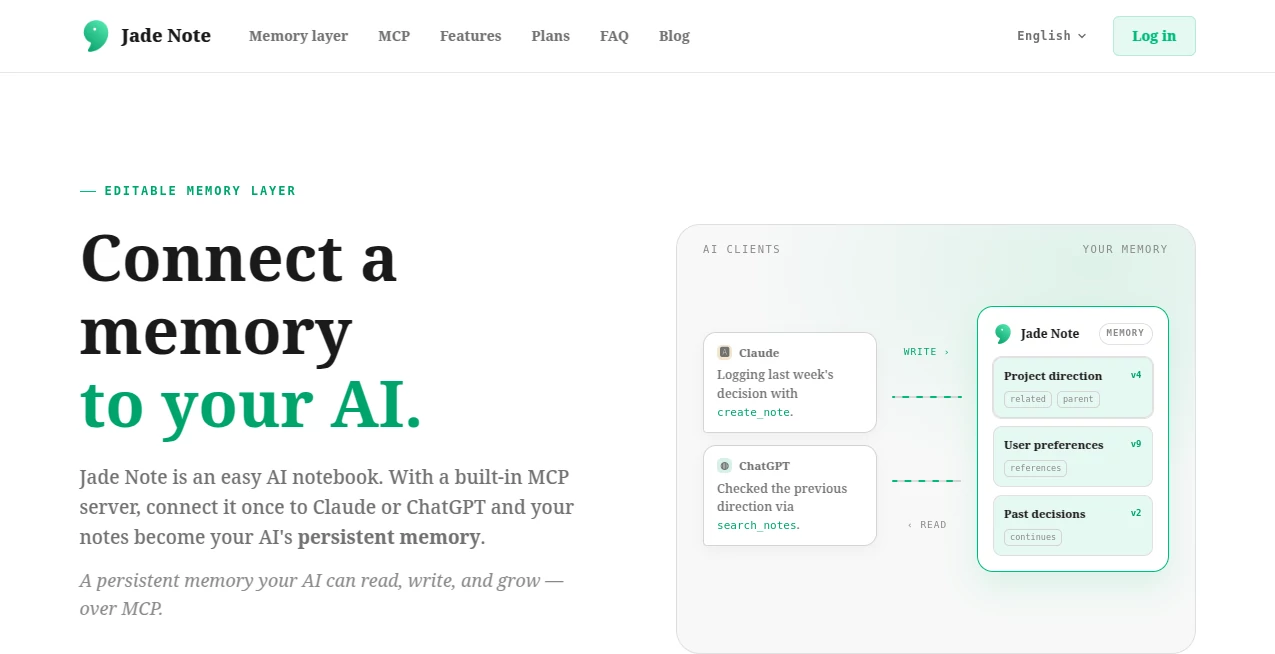 Screenshot of Jade Note – An AI tool in the ,AI Knowledge Management ,AI Productivity Tools ,AI Notes Assistant ,AI Documents Assistant  category, showcasing its interface and key features.