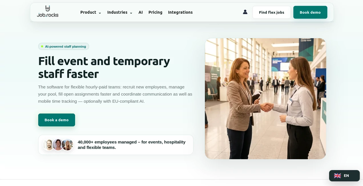 Screenshot of job.rocks – An AI tool in the ,AI Workflow Management ,AI Project Management ,AI Scheduling ,AI Team Collaboration  category, showcasing its interface and key features.