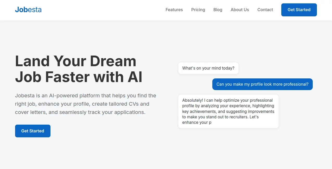 Screenshot of Jobesta – An AI tool in the ,AI Resume Builder ,AI Cover Letter Generator  category, showcasing its interface and key features.