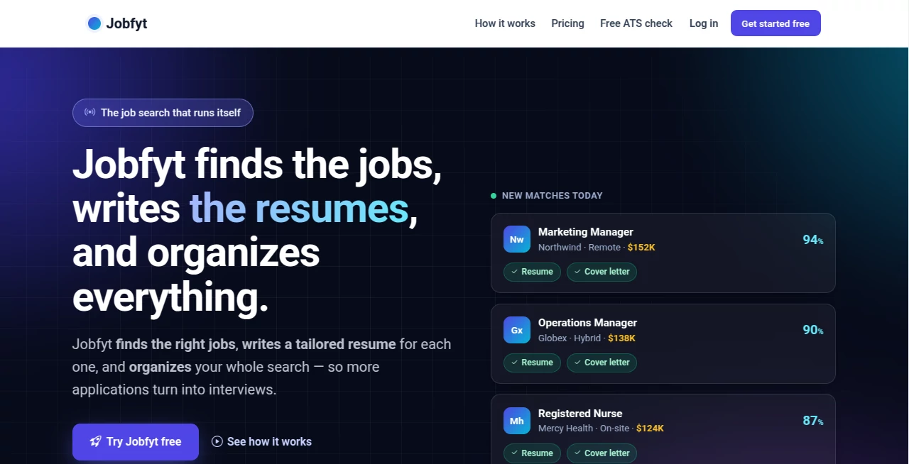Screenshot of Jobfyt – An AI tool in the ,AI Life Assistant ,AI Recruiting ,AI Resume Builder ,AI Cover Letter Generator  category, showcasing its interface and key features.