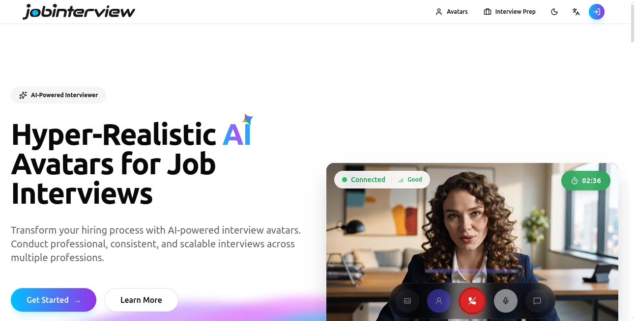 Screenshot of JobInterview – An AI tool in the ,AI Coaching ,AI Productivity Tools ,AI Interview Assistant  category, showcasing its interface and key features.
