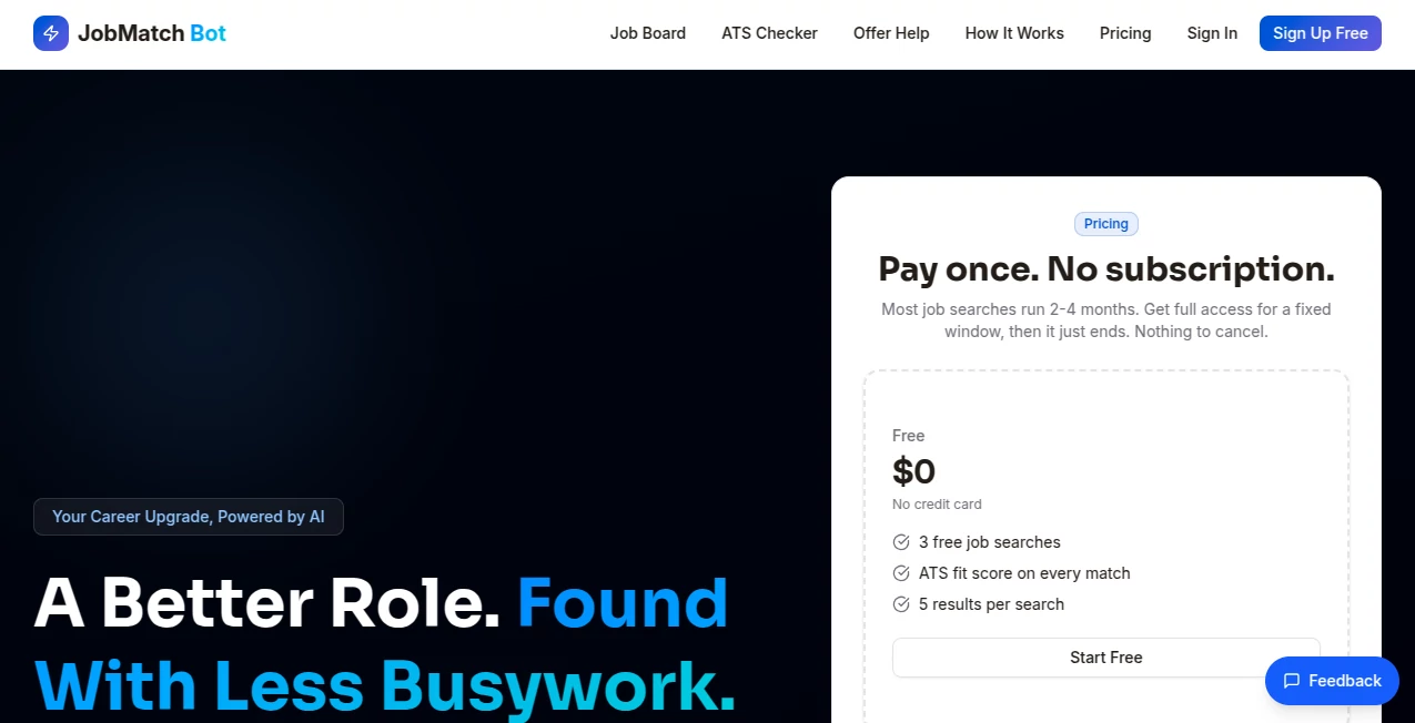 Screenshot of JobMatch Bot – An AI tool in the ,AI Interview Assistant ,AI Recruiting ,AI Resume Builder ,AI Cover Letter Generator  category, showcasing its interface and key features.