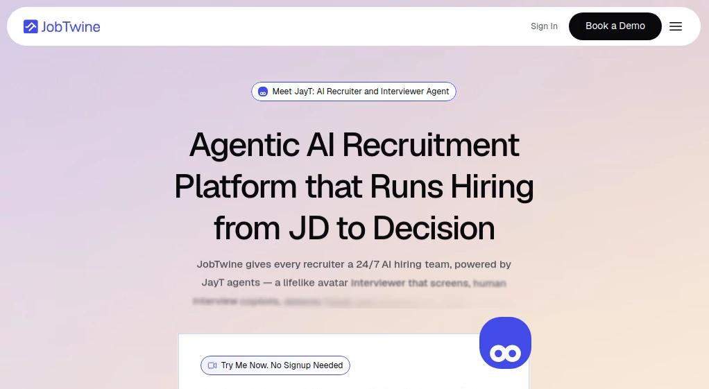 Screenshot of JobbTwine – An AI tool in the ,AI Interview Assistant ,AI Recruiting  category, showcasing its interface and key features.