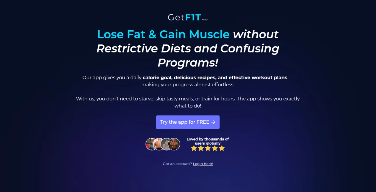 Screenshot of GetFIT App – An AI tool in the ,AI Life Assistant ,AI Fitness  category, showcasing its interface and key features.