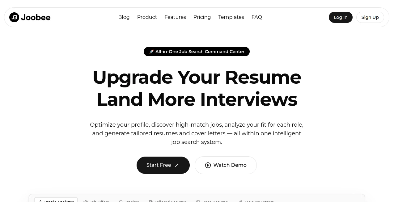 Screenshot of Joobee – An AI tool in the ,AI Interview Assistant ,AI Recruiting ,AI Resume Builder  category, showcasing its interface and key features.