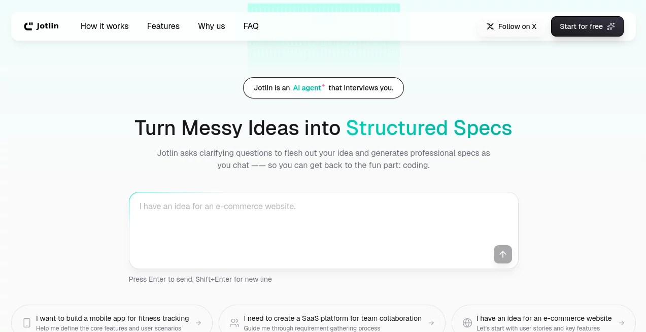 Screenshot of Jotlin AI – An AI tool in the ,AI Code Assistant ,AI Code Generator ,AI Code Refactoring ,AI Developer Tools  category, showcasing its interface and key features.