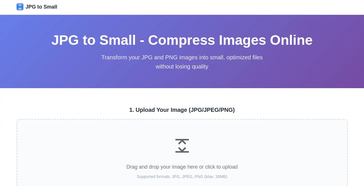Screenshot of JPG to Small – An AI tool in the ,AI Photo & Image Generator ,Photo & Image Editor ,AI Background Remover ,AI Image Scanning  category, showcasing its interface and key features.
