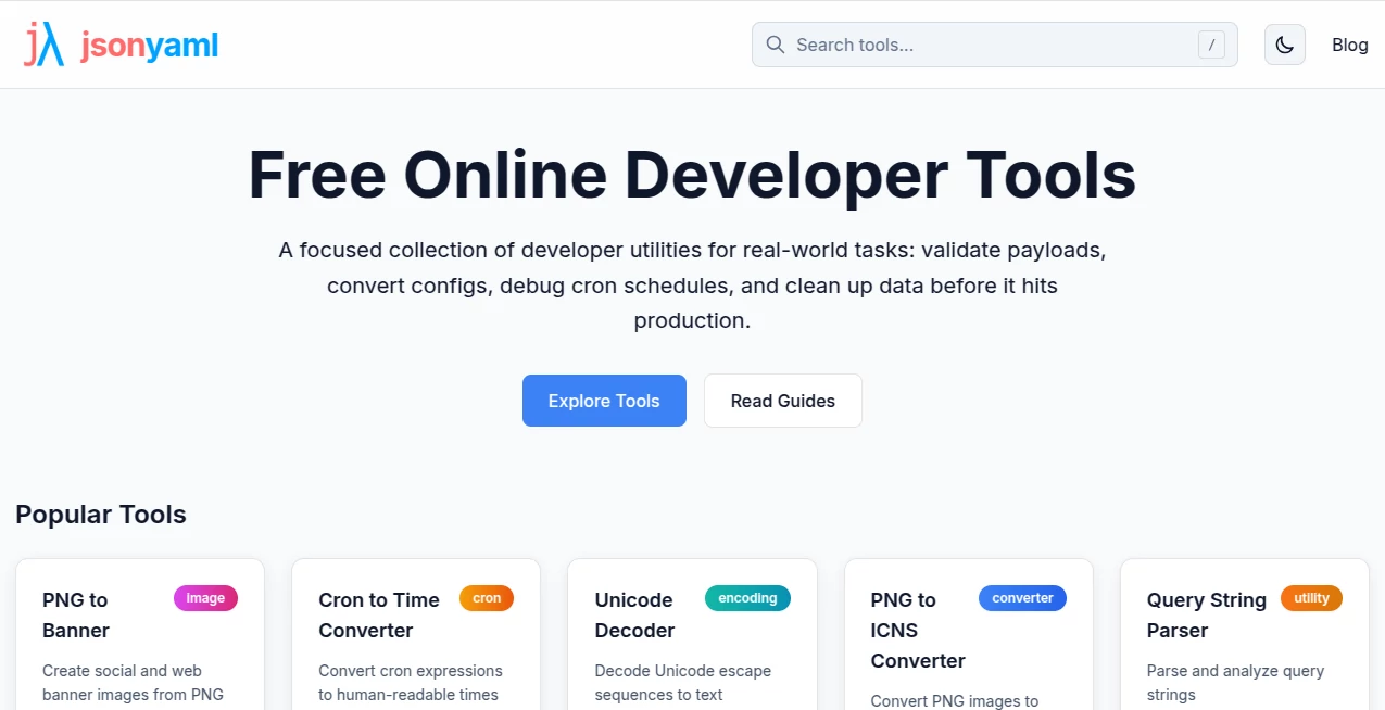Screenshot of jsonyaml – An AI tool in the ,AI Developer Docs ,AI Developer Tools  category, showcasing its interface and key features.