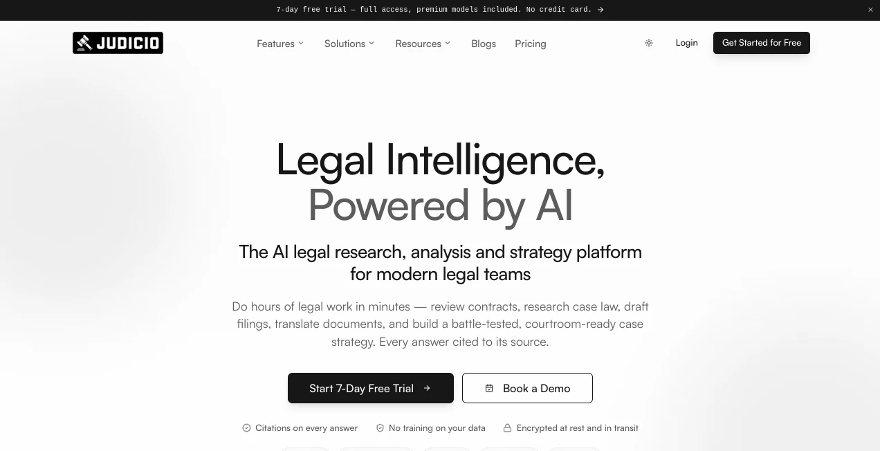 Screenshot of Judicio – An AI tool in the ,AI Research Tool ,AI Legal Assistant ,AI Team Collaboration ,AI Documents Assistant  category, showcasing its interface and key features.
