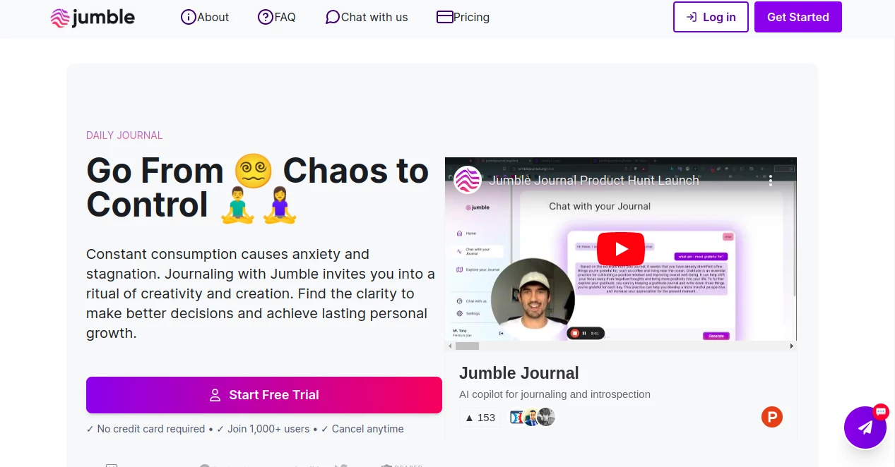 Screenshot of Jumble – An AI tool in the ,AI Life Assistant ,AI Mental Health ,Productivity ,AI Notes Assistant  category, showcasing its interface and key features.