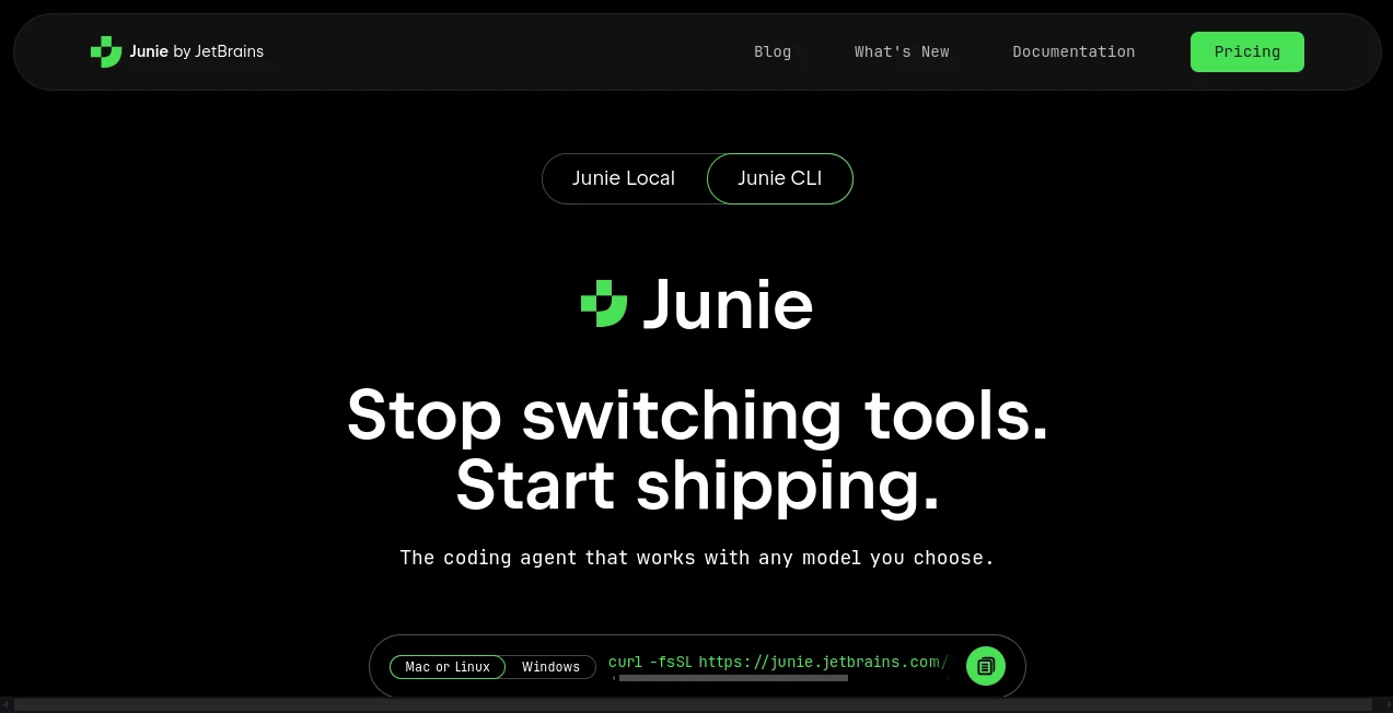 Screenshot of Junie by JetBrains – An AI tool in the ,AI Testing & QA ,AI Code Assistant ,AI Code Generator ,AI Developer Tools  category, showcasing its interface and key features.