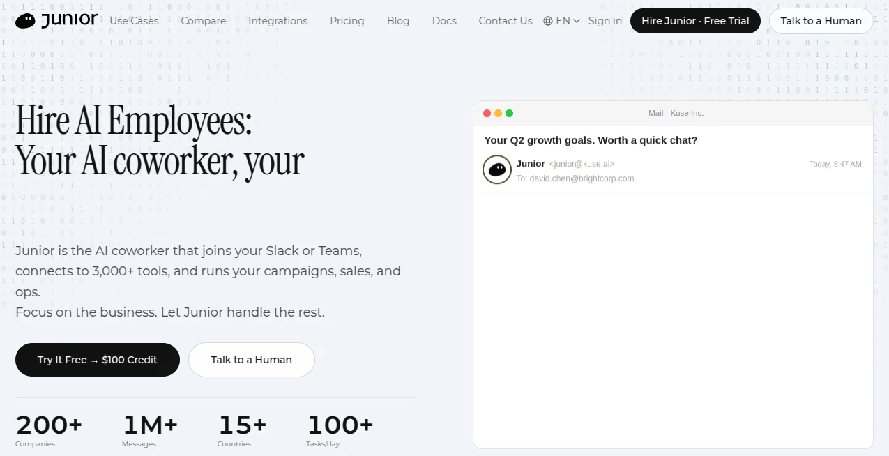 Screenshot of Junior – An AI tool in the ,AI Life Assistant ,AI Interview Assistant ,AI Recruiting ,AI Resume Builder  category, showcasing its interface and key features.