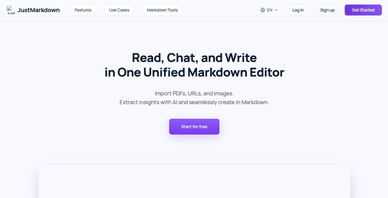 Screenshot of justmarkdown – An AI tool in the ,AI Documents Assistant ,AI Content Generator ,AI Notes Assistant ,AI Writing Assistants  category, showcasing its interface and key features.