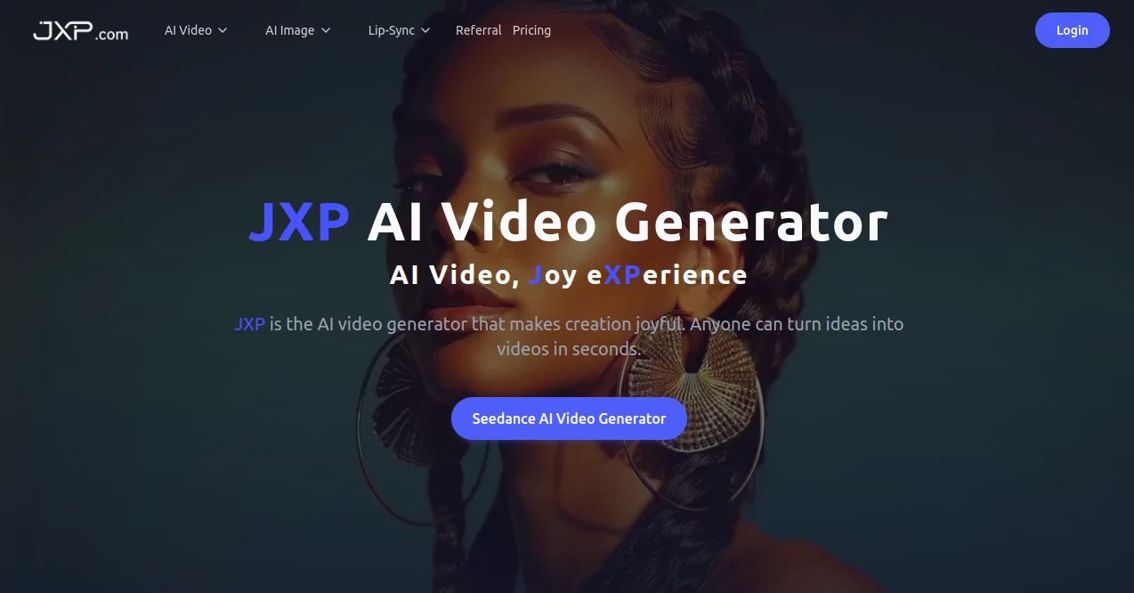 Screenshot of JXP AI Video Generator – An AI tool in the ,AI Photo & Image Generator ,AI Image to Video ,AI Video Generator ,AI Text to Video  category, showcasing its interface and key features.