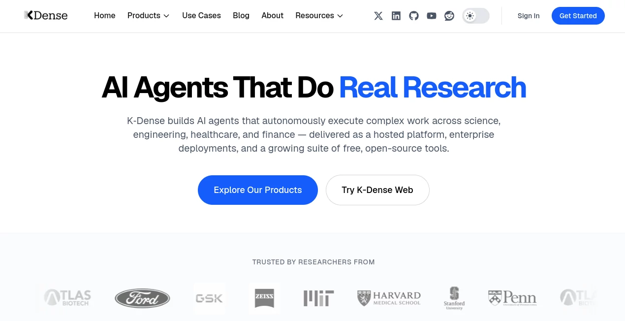Screenshot of K-Dense – An AI tool in the ,AI Knowledge Management ,AI Education Assistant ,AI Research Tool ,AI Developer Tools  category, showcasing its interface and key features.