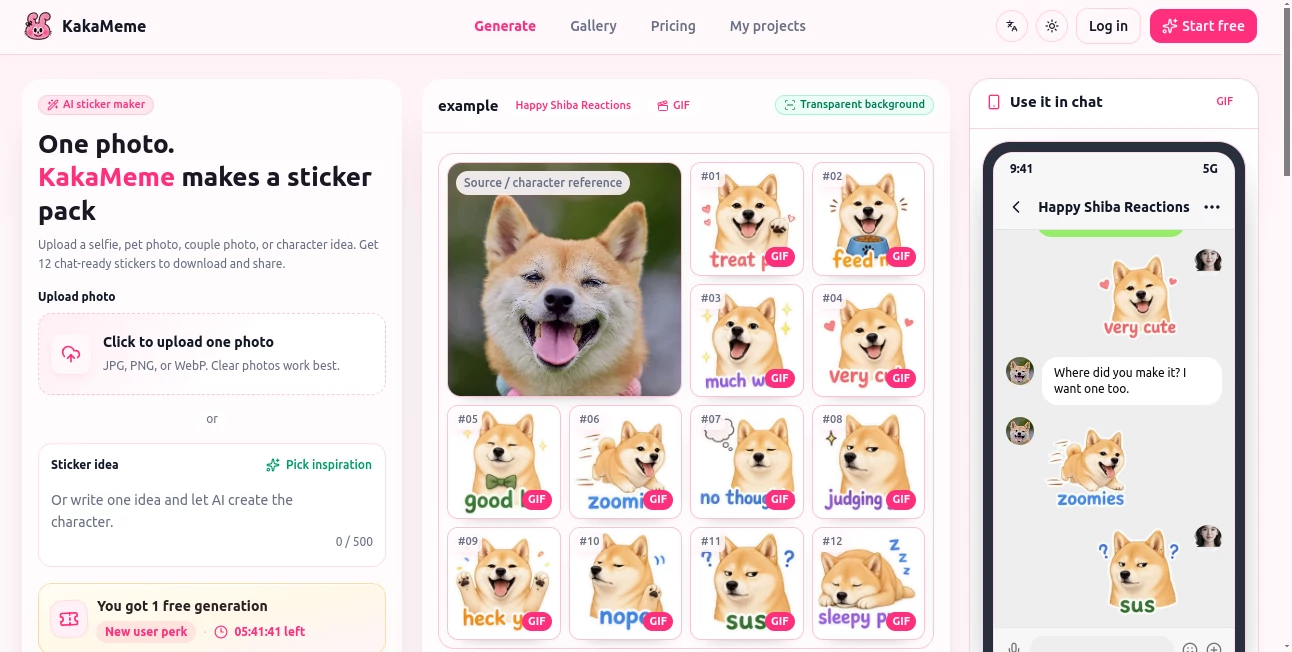 Screenshot of KakaMeme – An AI tool in the ,AI Photo & Image Generator ,AI Fun Tools ,AI Avatar Generator  category, showcasing its interface and key features.