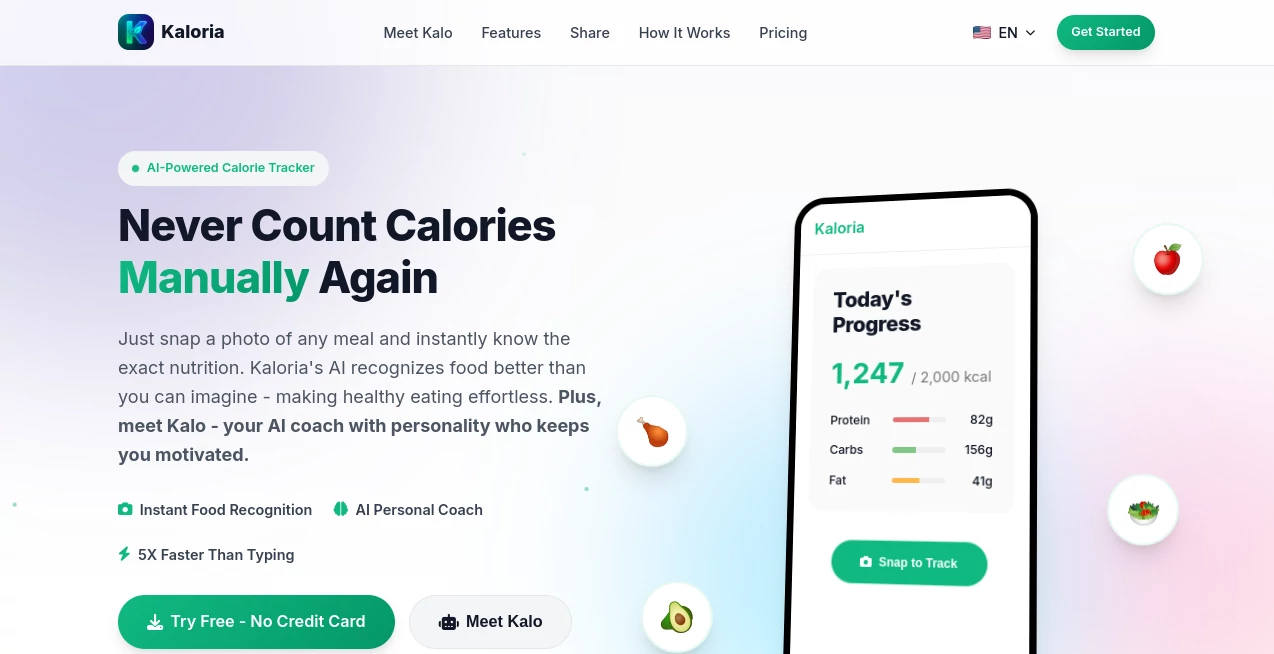 Screenshot of Kaloria AI – An AI tool in the ,AI Recipe Assistant ,AI Life Assistant ,AI Fitness ,AI Healthcare  category, showcasing its interface and key features.
