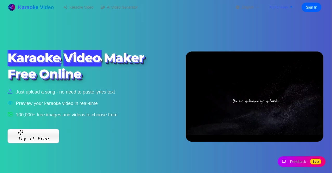 Screenshot of Karaoke Video – An AI tool in the ,AI Music Video Generator ,AI Video Generator ,AI Text to Video  category, showcasing its interface and key features.