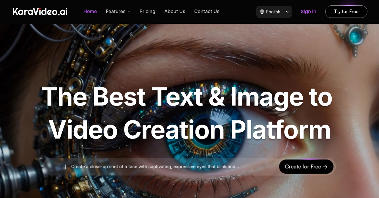 Screenshot of Karavideo.ai – An AI tool in the ,AI Image to Video ,AI Video Enhancer ,AI Text to Video ,AI Video Generator  category, showcasing its interface and key features.