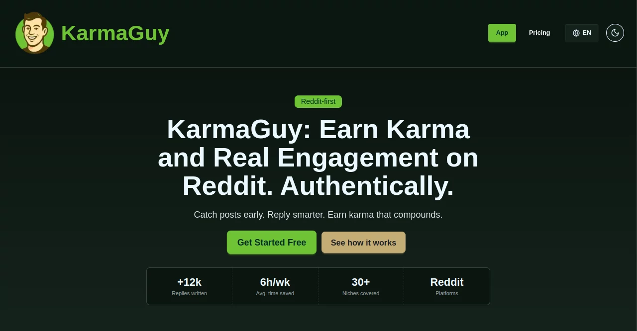 Screenshot of KarmaGuy – An AI tool in the ,AI Analytics Assistant ,AI Social Media Assistant ,AI Productivity Tools ,AI Team Collaboration ,Marketing  category, showcasing its interface and key features.