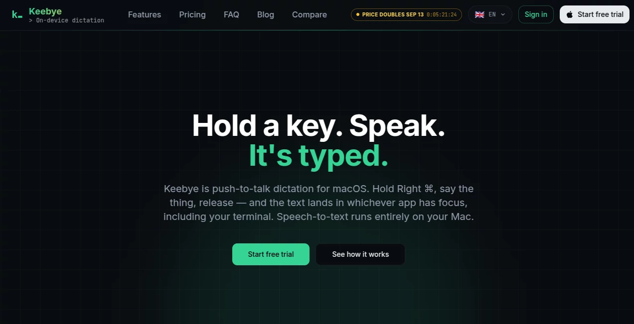 Screenshot of Keebye – An AI tool in the ,AI Speech to Text ,AI Productivity Tools ,AI Speech Recognition ,AI Developer Tools  category, showcasing its interface and key features.