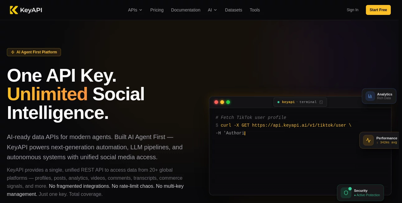 Screenshot of KeyAPI – An AI tool in the ,AI API Design ,AI Developer Tools ,AI Research Tool ,AI Tools Directory  category, showcasing its interface and key features.