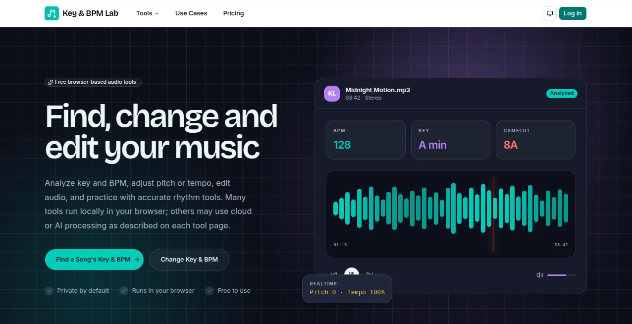 Screenshot of Key & BPM Lab – An AI tool in the ,AI Audio Enhancer ,AI Music Generator ,AI Speech to Text ,AI Voice & Audio Editing  category, showcasing its interface and key features.