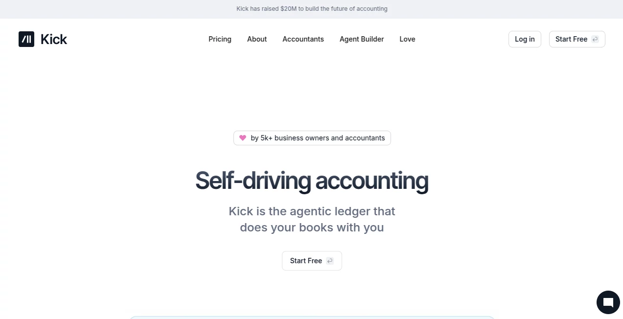 Screenshot of Kick – An AI tool in the ,AI Tax Assistant ,AI Accounting Assistant  category, showcasing its interface and key features.