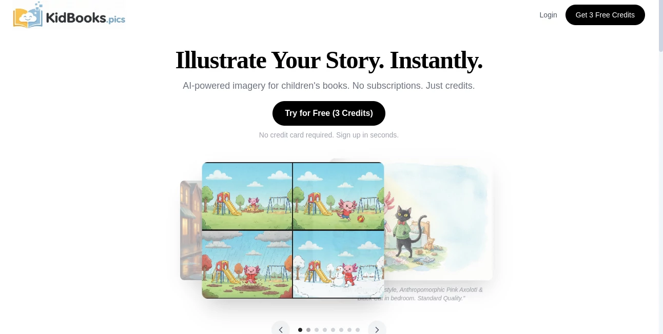 Screenshot of KidBooks.pics – An AI tool in the ,AI Story Writing ,AI Book Writing ,AI Creative Writing ,AI Education Assistant  category, showcasing its interface and key features.