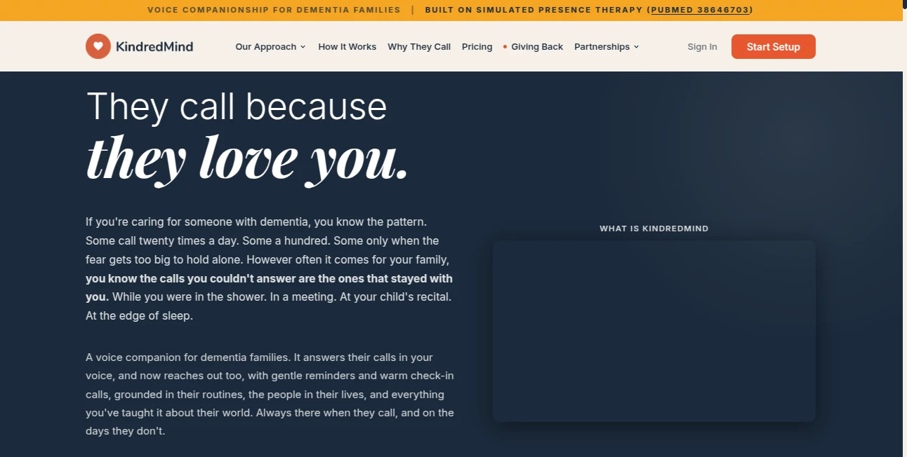 Screenshot of KindredMind – An AI tool in the ,AI Voice Assistants ,AI Life Assistant ,AI Mental Health ,AI Healthcare  category, showcasing its interface and key features.
