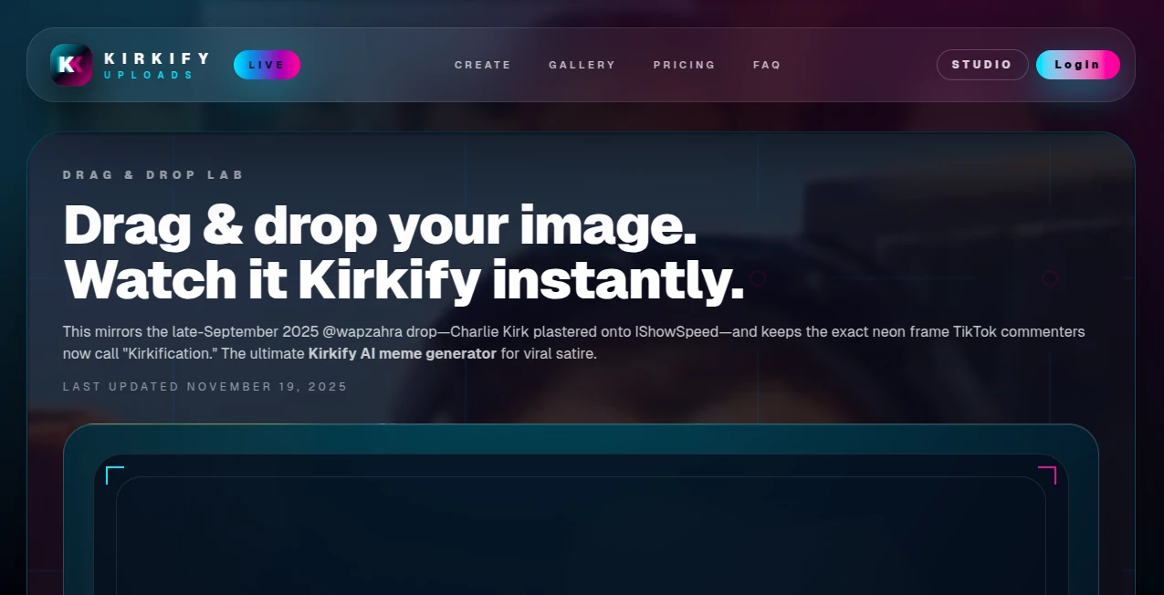 Screenshot of Kirkify – An AI tool in the ,AI Character ,AI Fun Tools ,Photo & Image Editor ,AI Image to Image  category, showcasing its interface and key features.