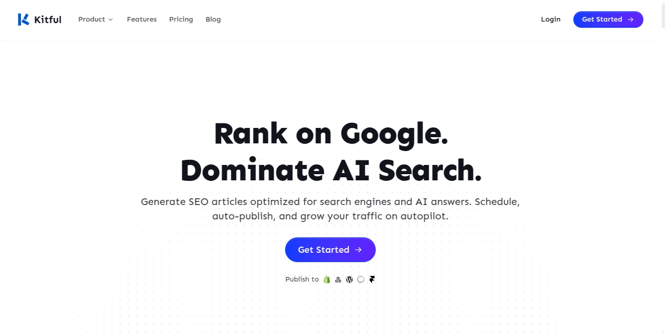 Screenshot of Kitful AI – An AI tool in the ,AI Blog Writer ,AI Content Generator ,AI SEO Assistant ,AI Marketing Plan Generator  category, showcasing its interface and key features.