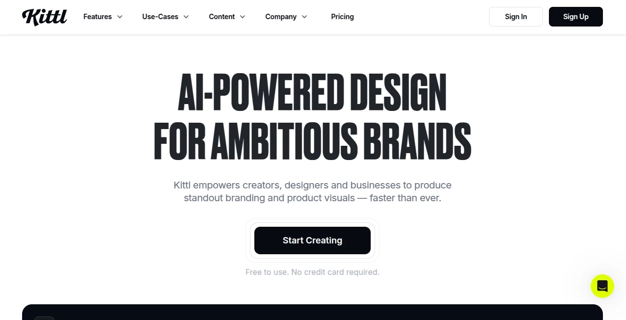 Screenshot of Kittl – An AI tool in the ,AI Design Assistant ,AI Graphic Design ,AI Design Generator ,AI Image to Image  category, showcasing its interface and key features.