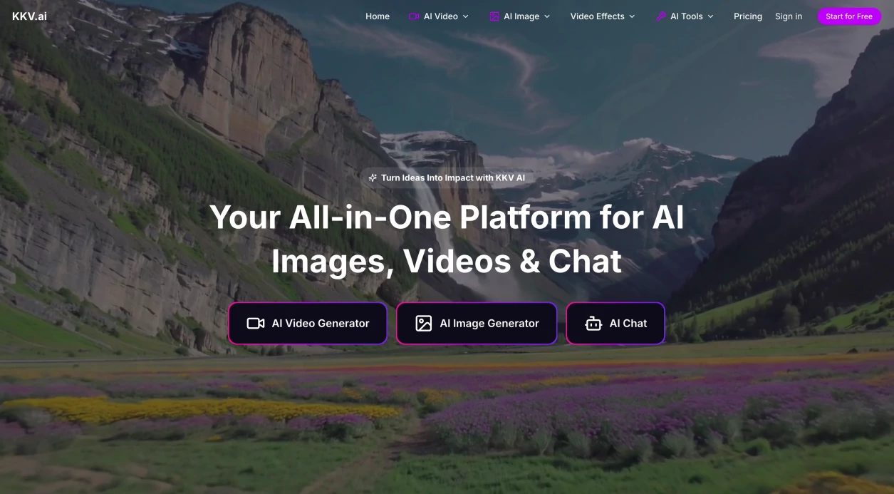 Screenshot of KKV AI – An AI tool in the ,AI Photo & Image Generator ,AI Video Generator ,AI Chatbot  category, showcasing its interface and key features.
