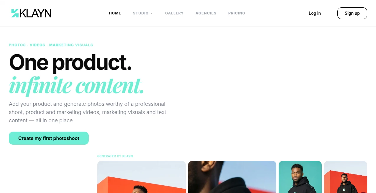 Screenshot of Klayn – An AI tool in the ,AI Photo & Image Generator ,Photo & Image Editor ,AI Photography ,AI E-commerce Assistant  category, showcasing its interface and key features.
