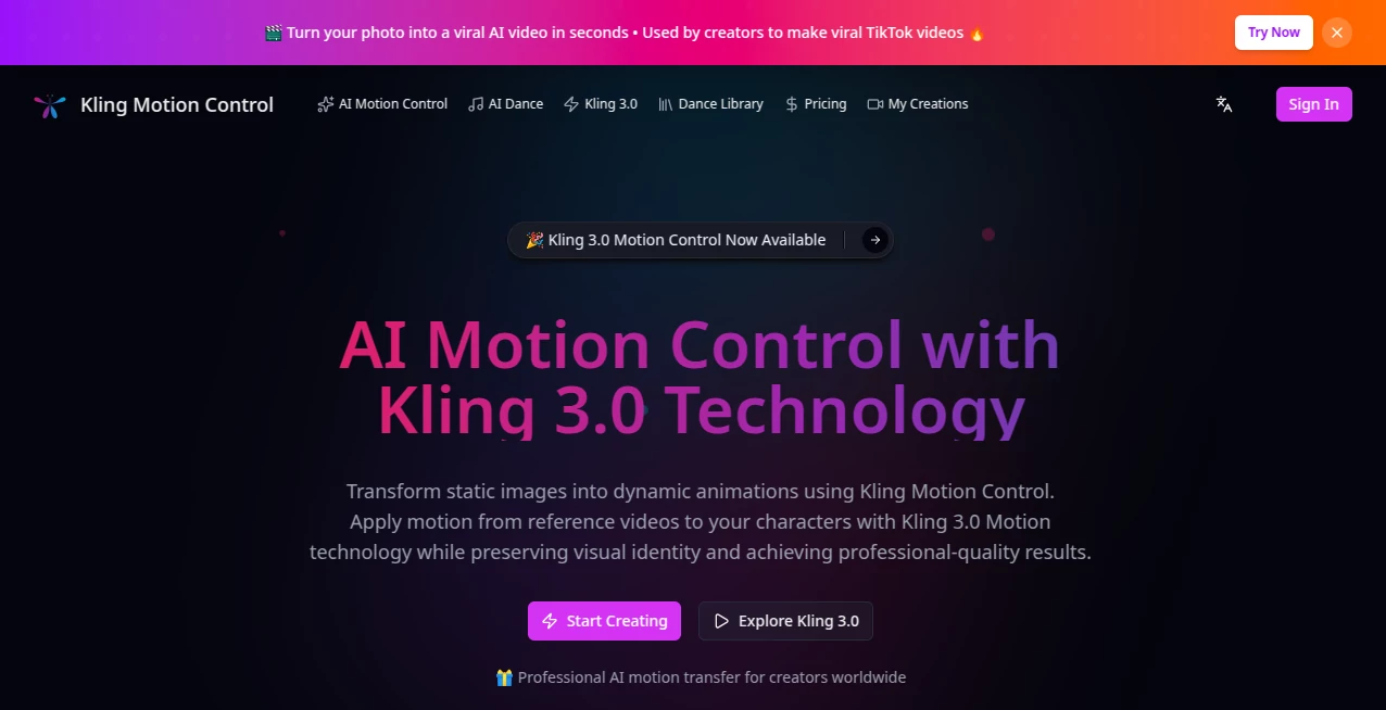 Screenshot of kling motion control – An AI tool in the ,AI Animated Video ,AI Image to Video ,AI Video Generator ,AI Text to Video  category, showcasing its interface and key features.
